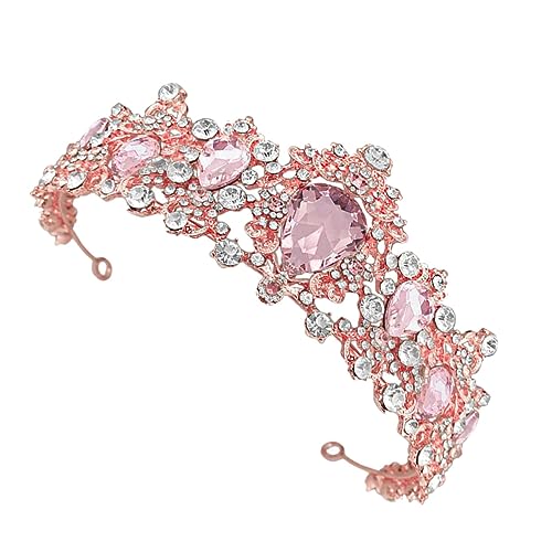 HEALEEP Kristallrosa Brautkrone Strass Tiara Glänzende Barock Hochzeitskrone Leichtes Langlebiges Braut Haarschmuck für Frauen und Mädchen Festliche Accessoires für Hochzeit Party Cosplay von HEALEEP