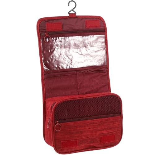 HEALEEP Kulturbeutel Mit Haken Tragbare Make up Tasche Große Kosmetiktasche Für Reisen Faltbar Und Leicht Kosmetik Organizer Für Männer Und Frauen Für Unterwegs Dunkelrot von HEALEEP