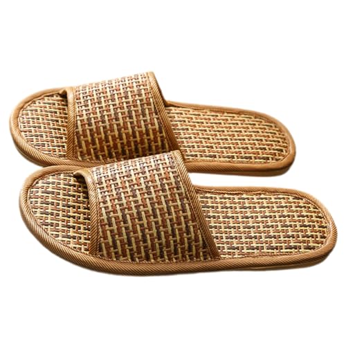 HEALEEP Leichte Atmungsaktive Hausschuhe Herren Damen Geflochtene Sommerschlappen Offene Pantoletten für Wohnzimmer Garten Strand Rutschfest Bequeme Indoor Slipper in Hellbraun von HEALEEP