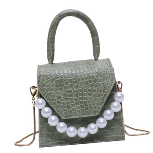 HEALEEP Mini Crossbody Bag Damen Handtasche mit Perlen Kleine Umhängetasche Grün Leicht und Elegant für Party Alltag und Reisen Modische Schultertasche als Geschenk von HEALEEP