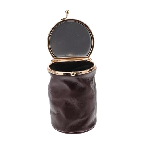 HEALEEP Mini Kosmetiktasche mit Spiegel Kleine Make Up Tasche aus Echtem Leder Retro Design Tragbare Schminktasche für Damen Kompakte Fashion Bag in Weinrot für Unterwegs von HEALEEP