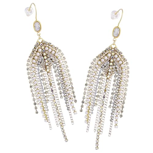 HEALEEP Perlen Ohrhänger Damen Lange Quasten Design Modische Kronleuchter Ohrhänger Leichte Metallkette für Hochzeiten Partys Alltag und Besondere Anlässe von HEALEEP