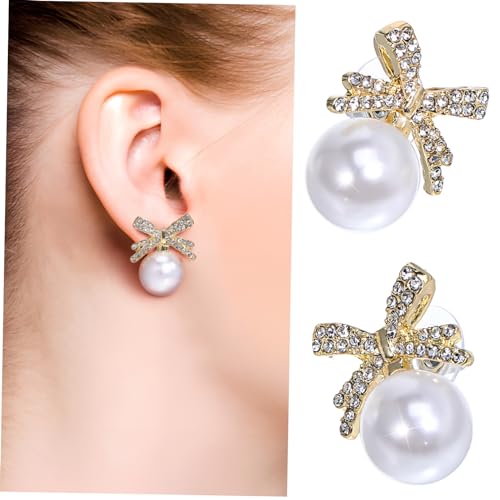 HEALEEP Perlenohrringe Damen Schleife Ohrstecker mit Funkelnden Zirkonia Tropfenohrringe für Frauen Eleganter Schmuck zu Tragen Vielseitig Kombinierbar Geschenkidee von HEALEEP