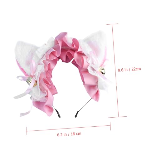 HEALEEP Plüsch Katzenohren Haarreif mit Spitzen Schleife und Glocke Leichtes Cosplay Stirnband für Damen Charmantes Party Accessoire für Tanz Geburtstag und Festliche Anlässe von HEALEEP