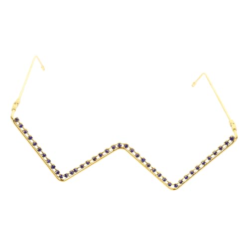 HEALEEP Punk Stil Strass Brillengestell Damen Halbrand Metall Brillenrahmen Gläser für Party Karneval Fasching Modisches Accessoire in Blau Gold von HEALEEP