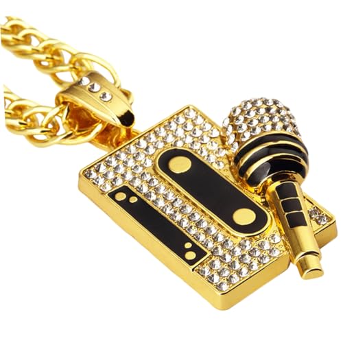 HEALEEP Rapper Halskette Goldfarbene Mikrofon Anhänger Hip Hop Schmuck Statement Kette für Männer und Frauen Party Alltagsmode von HEALEEP