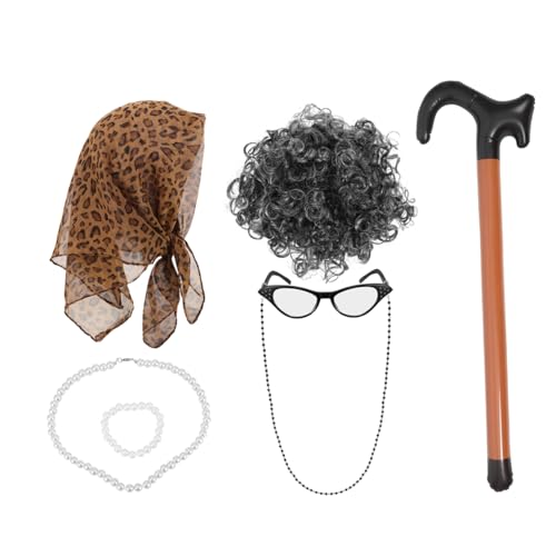 HEALEEP Realistische Old Lady Perücke Tiefgraue Locken Teiliges Damen Kostüm Zubehör für Bühne Karneval Fasching mit Vielseitiger und Detailreicher Verarbeitung von HEALEEP