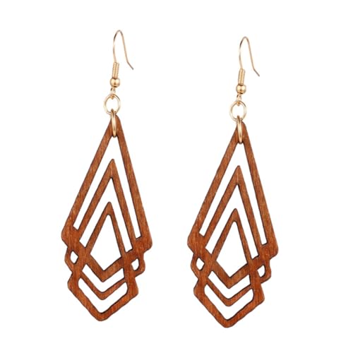 HEALEEP Rhombus Holz Ohrringe Baumelnde Ohrhänger Vintage Geometrisch Hohl Design Damen Schmuck Elegant für Alltag Party Hochzeit von HEALEEP