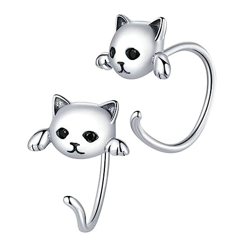 HEALEEP Silberne Katzen Ohrstecker Damen Sterling Silber Tier Ohrringe Leicht Elegant Alltag Hochzeit für Frauen Mädchen von HEALEEP