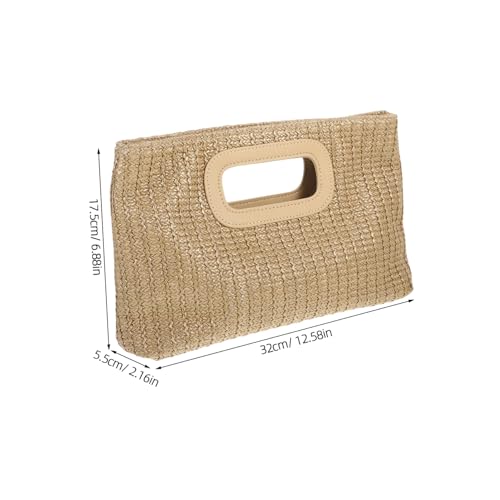 HEALEEP Stilvolle Schultertasche Damen Handtasche mit Großem Stauraum Rustikal Gewebt aus Weichem Kunstgras Clutch für Hochzeit Party und Alltag Abnehmbare Kette Apricotfarben von HEALEEP