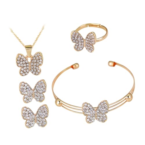 HEALEEP Schmetterlings Schmuckset Für Frauen 4 Stück Halskette Armband Ring Ohrringe Stilvolle Geschenkidee Für Hochzeiten Und Partys von HEALEEP