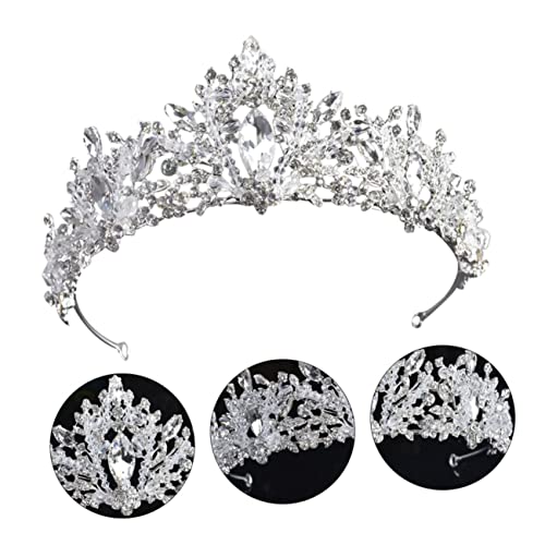 HEALEEP Vintage Barock Hochzeit Krone Braut Tiara aus Langlebiger mit Diamantoptik Leichtes Party Haarschmuck Zubehör für Damen Silbernes Königliches Festaccessoire von HEALEEP