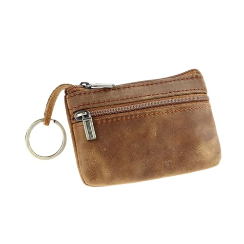 HEALEEP Vintage Mini Geldbörse Herren Portemonnaie aus Echtem Kompakt und Tragbar mit Reißverschluss Münzfach und Schlüsselhalter Retro Stil Braun Langlebig und Verschleißfest von HEALEEP