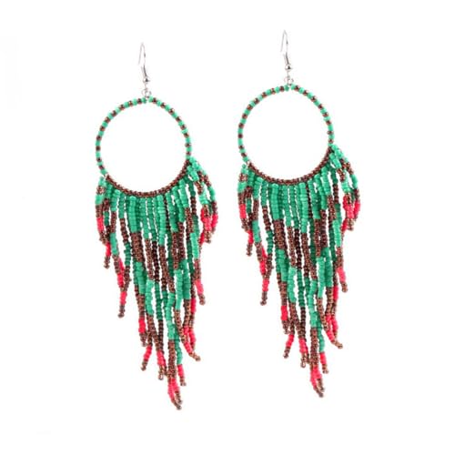 HEALEEP Vintage Ohrhänger mit Blauen und Roten Perlen Boho ohrringe im Ethno stil Lange Tassel Ohrpendants aus Legiertem Modischer Ohrschmuck für Damen zu Alltag und Party von HEALEEP