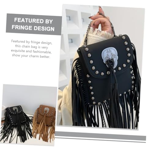 HEALEEP Vintage Umhängetasche mit Quasten und Kette Kleine Damen Schultertasche aus Weichem Lederimitat Crossbody Bag für Alltag Shopping Party Vielseitig Kombinierbar Schwarz von HEALEEP