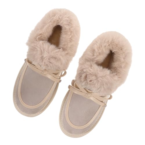 HEALEEP Warme Baumwoll Hausschuhe Damen Flach Rutschfest mit Gepolsterter Innensohle Ergonomisch Robust für Haushalt und Outdoor Khakifarben von HEALEEP