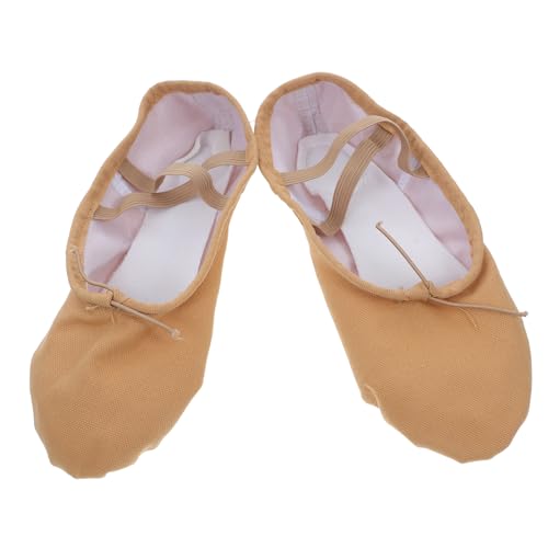 HEALEEP Weiche Ballettschuhe mit Geteilter Sohle Atmungsaktiv und rutschfest Elastisches Band für Schnellen Sitz Leichte Yogatanzschläppchen für Damen und Mädchen Hellbraun von HEALEEP