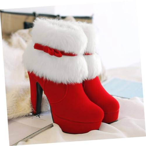 HEALEEP Weihnachtliche Damen Kurzstiefel mit Dickem Absatz Warm Gefüttert Rotes Veloursleder Rutschfeste Ankle Boots für Winter Komfortabel und Stilvoll für Kalte Tage und Festliche von HEALEEP