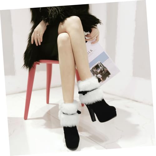 HEALEEP Weihnachtliche Damen Stiefeletten mit Dickem Absatz Pelzbesatz Knöchelhoch Rutschfeste Winterboots Kurze Ankle Boots für Festtage und Winterpartys von HEALEEP