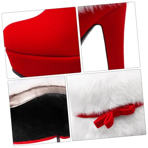 HEALEEP Weihnachtliche Damen Stiefeletten mit Hohem Absatz Dicke Plattform Kuscheliges Plüschfutter Wasserabweisend Kurzer Ankle Boot für Winterfesttage Rutschfeste Gummisohle und Modisch von HEALEEP