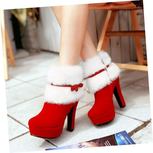 HEALEEP Weihnachtliche Damen Stiefeletten mit Hohem Blockabsatz Kuschelig Warm Rutschfeste Gummisohle Komfortabel für Kalte Tage Modisch und Elegant für Winter und Festtagsoutfits von HEALEEP