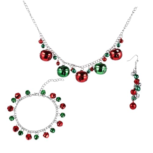 HEALEEP Weihnachtsschmuck Set Glocken Anhänger Halskette Armband Ohrringe Rot Grün Weihnachtsdeko für Frauen und Mädchen Festlich Stilvoll von HEALEEP