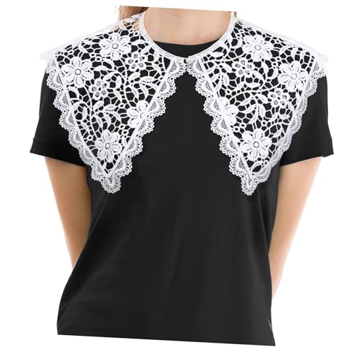 HEALEEP Spitze Blumen Fake Kragen Für Damen Kleid Hemd Weste Mit Perlmuttknopf Weiß Baumwolle Atmungsaktiv Modisch Für Partys Hochzeiten von HEALEEP