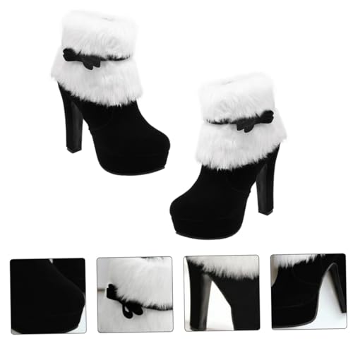 HEALEEP Winter Damen Kurzstiefel mit Weihnachtsmotiv Oberfläche Dickem Absatz und Seitlichem Reißverschluss Eleganter Schleifenverzierung Komfortabel für Festtage und Xmas Partys Schwarz von HEALEEP