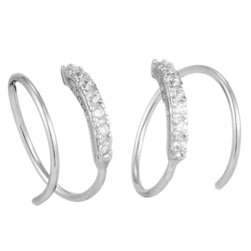 HEALEEP Zirkonia Creolen Ohrstecker für Damen und Mädchen Silberfarbene Spiral ohrringe mit Funkelnden Kristallen Modisches Passend zu Casual und Festlicher Kleidung von HEALEEP