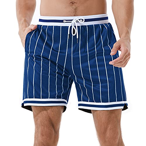 HEALONG Herren Sport-Shorts Basketball Active Mesh Casual Bequeme Shorts für Männer mit Taschen, Blaue Streifen, Mittel HEALONG Herren Sport-Shorts Basketball Active Mesh Casual Bequeme Shorts für Männer mit Taschen, Blaue Streifen, Mittel von HEALONG