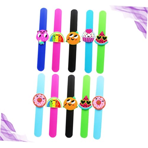 HEALSOPTHY 10 Stück Teiliges Buntes Silikon Schnapparmband Flexible Hautfreundliche Kinderarmbänder mit Fruchtigem Design Geruchlos als Party mitgebsel und Geburtstagsgeschenk von HEALSOPTHY