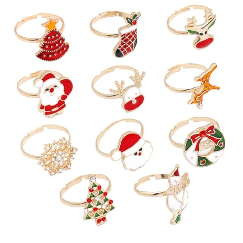 HEALSOPTHY 11 Stück Weihnachtsschmuck Klasse Finger Wunsch Silber Mädchen Cool Weihnachten Stretch Ring Abschlussball Weihnachtsringe Schmuck Nur Teenager Damen Kleinkind Zinklegierung von HEALSOPTHY