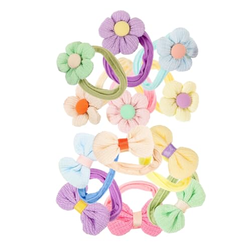 HEALSOPTHY 12 Stück Teiliges Haargummis für Kleine Mädchen Elastische Haarbänder mit Blumen und Schleifenmotiven Weiche Haargummis Gummi Schonend für Feines Babyhaar für Kleinkinder von HEALSOPTHY