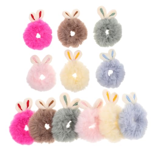 HEALSOPTHY 12Stücke Plüsch Haargummis mit Hasenohren für Flauschige Haar Accessoires für Täglichen Gebrauch und Partys Robustes Gummiband für Halt Niedliches Design von HEALSOPTHY