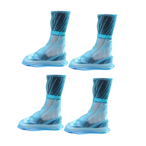 HEALSOPTHY 2 Paare wasserdichte PVC Überschuhe XL rutschfeste Hochgeschnittene Schuhüberzieher für Damen Herren Schmutzabweisend Outdoor Schuhschutz Blauer Überzieher von HEALSOPTHY