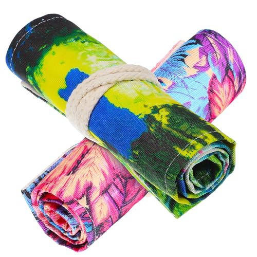 HEALSOPTHY 2 STK. Teiliges Leinwand Rollmäppchen mit Ahornblatt Motiv Fächer Federmäppchen aus Baumwoll Canvas Stifterolle mit Elastischen Halterungen für Buntstifte Skizzen und von HEALSOPTHY