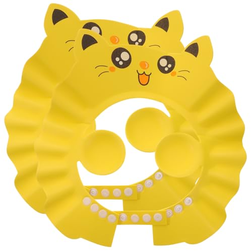 HEALSOPTHY 2 Stück Cartoon Duschhaube Wasserdichter Shampoo mit Verstellbarem Verschluss Material Effektive Wasserableitung Ohrenschutz für Junge Mädchen Gelb von HEALSOPTHY