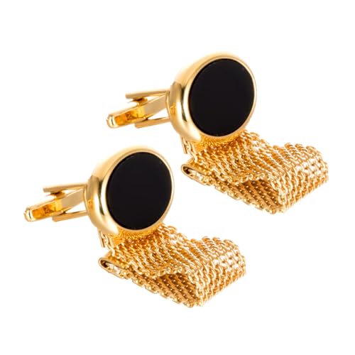 HEALSOPTHY 2 Stück Goldene Ovale Metallknöpfe mit Kette Manschettenknöpfe für Hemden und Mäntel Teiliges Hochwertige Nähknöpfe für Blazer und Anzüge von HEALSOPTHY