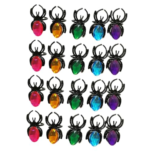 HEALSOPTHY 20 Stück Teiliges Halloween Spider Ring mit Bunten Schmucksteinen Wiederverwendbare Kunststoffringe für Party Favors Gruseliges Spinnen Partyzubehör für Halloween Dekoration von HEALSOPTHY