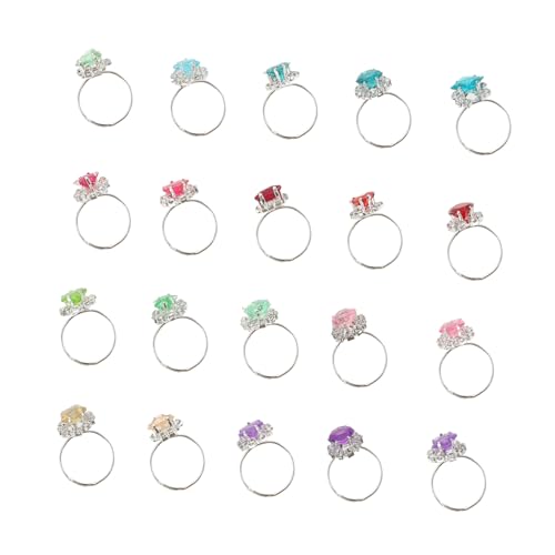HEALSOPTHY 20 Stück Teiliges Kinderring aus Hochwertiger Modische Simulierte Diamantringe für Mädchen Verstellbar Komfortabel Bunte Farbauswahl für Damen Zufällige Farbe Zufällige Farbe von HEALSOPTHY