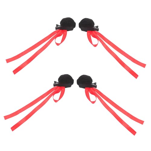 HEALSOPTHY 2paare Haarspangen Für Mädchen Mit Schleife Flauschige Pompon-haarspangen Für Cosplay-partys Und Hochzeiten Stilvolles Haar-accessoire von HEALSOPTHY