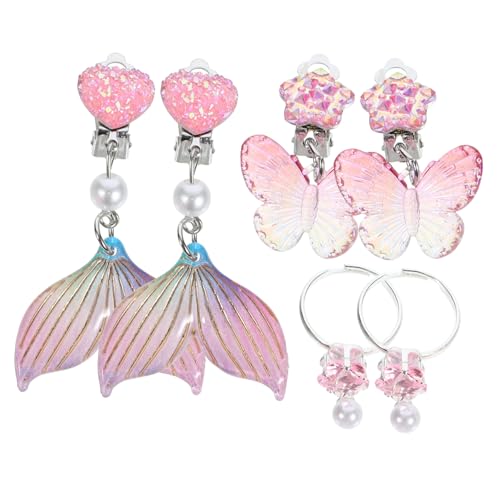 HEALSOPTHY 3 Paare Mädchen Ohrclips ohne Ohrlöcher Schmerzfreie Clip Ohrringe für Bunte Niedliche Meerjungfrau Ohrschmuck Leicht Tragbar für Geburtstag und Party von HEALSOPTHY