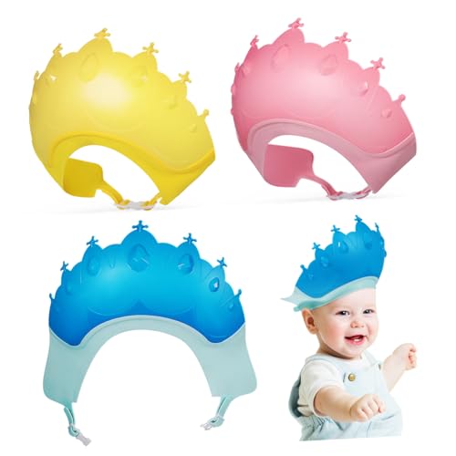 HEALSOPTHY 3 Stück Wasserdichte Haarwaschschutz Kappen mit Ohrenschutz Flexibler Shampoo Visor für Junge Mädchen Bad Haarschnitt Hautfreundlich und Schützend gegen Wasser im Ohr und Augen von HEALSOPTHY