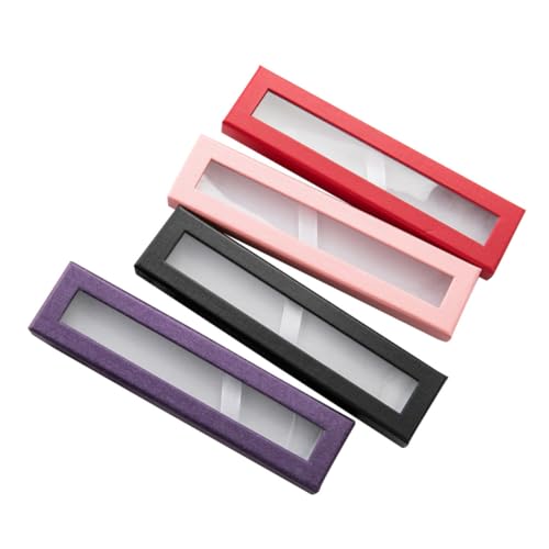 HEALSOPTHY 4 Stück Teiliges Papier Stifteetui mit Transparentem Sichtfenster Dekorative Leere Geschenkbox für Kugelschreiber Langlebig und Multifunktional für Schule und Zuhause Farbiges von HEALSOPTHY