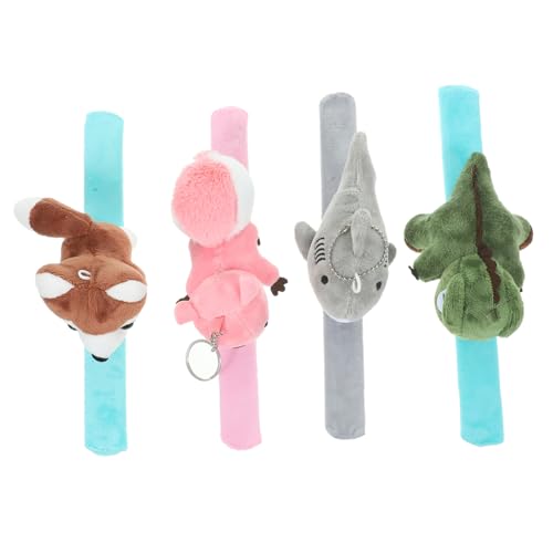 HEALSOPTHY 4 Stück Teiliges Plüsch Tier Slap Armband Weiche Hautfreundliche Handgelenkbänder Strapazierfähiges Material Leicht und Kompakt als Party Mitgebsel und für Festivals von HEALSOPTHY