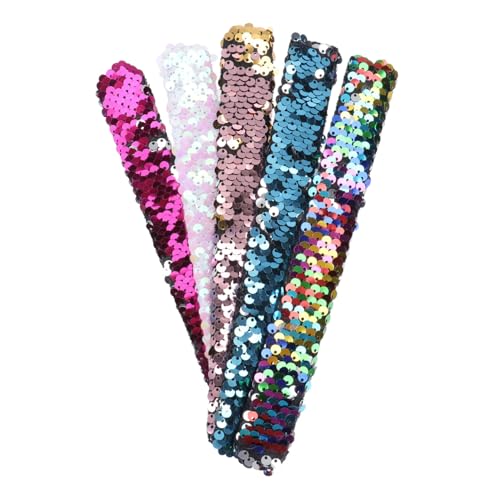 HEALSOPTHY 5 Stück Teiliges Slap Bracelet mit Kreativen Meerjungfrau Pailletten Bunte Kinderarmbänder aus Hautfreundlichem Material Langlebig und Umweltfreundlich als Party Deko und für von HEALSOPTHY