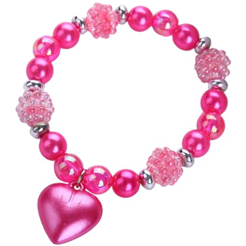 HEALSOPTHY Armband mit Perlen und Herzanhänger Elastisches Leichtes Schmuckstück in Rosa Charmantes für Mädchen zum Geburtstag und Besondere Anlässe von HEALSOPTHY