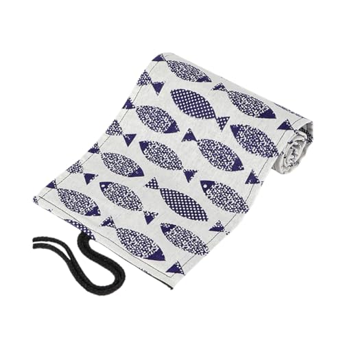 HEALSOPTHY Canvas Stifterolle mit Fächern Rollbare Federmäppchen mit Herbstlichem Saury Motiv Tragbare Stifttasche aus Baumwoll leinenstoff Platzsparender Buntstift Organizer für Künstler von HEALSOPTHY