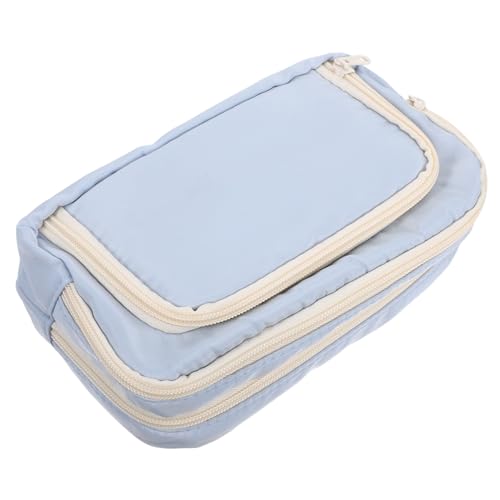HEALSOPTHY Großes Federmäppchen mit Reißverschluss Fächer Aufbewahrungstasche aus Polyester Leicht und Strapazierfähig für Schule Reisen und Künstlerbedarf Hellblau von HEALSOPTHY