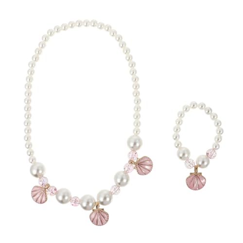 HEALSOPTHY Schmuckset Perlen Armband und Halskette Set Muschelimitat Leicht Anzuziehen Geruchsneutral Glatte Oberfläche für Mädchen Geburtstage und Festliche Anlässe von HEALSOPTHY